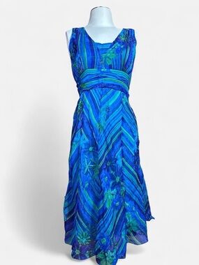 Y2K Phool Blue Floral Fairy Core Midi Dress